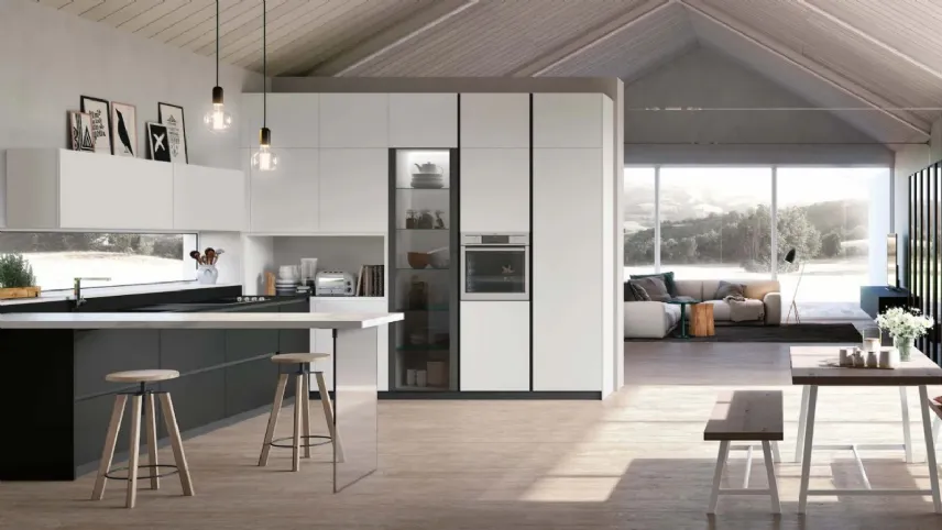 Metropolis 7, cucina angolare con penisola di Stosa Cucine