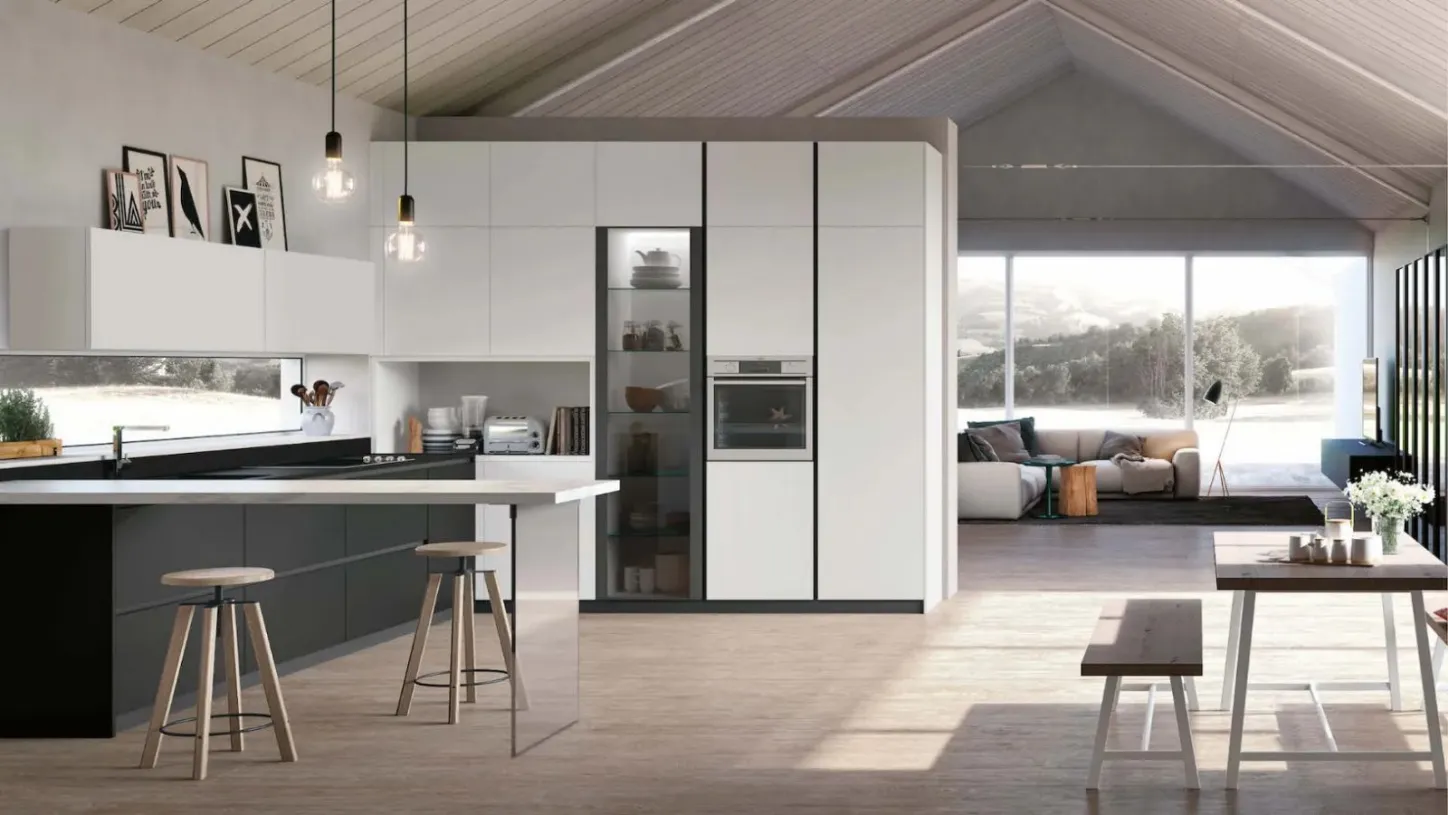 Metropolis 7, cucina angolare con penisola di Stosa Cucine